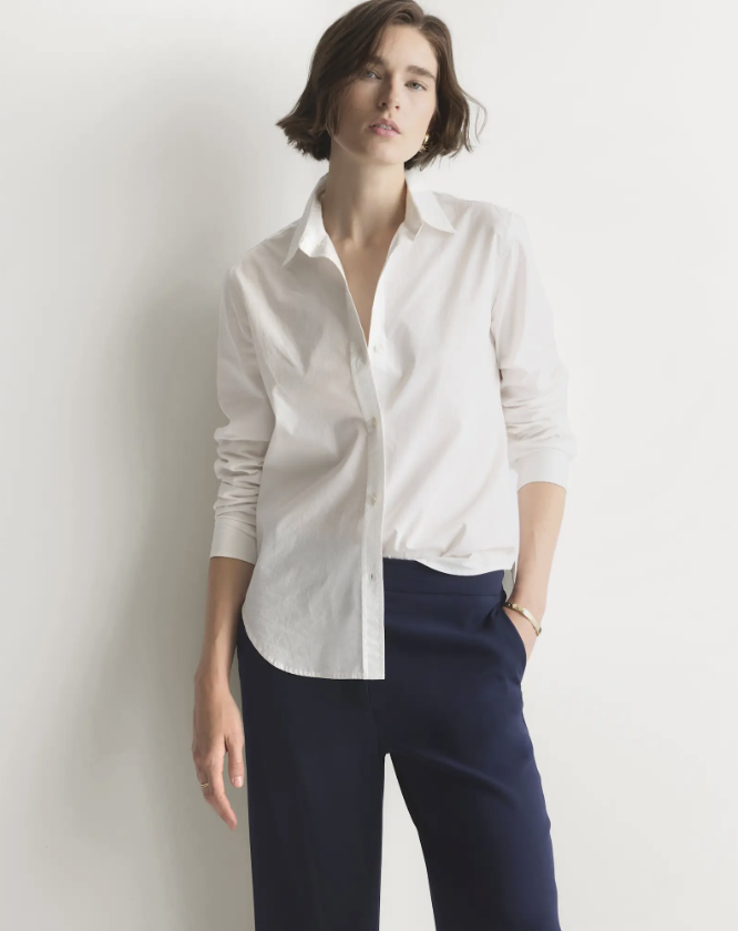 100% Organic Cotton Poplin Long Sleeve Shirt in Classic White