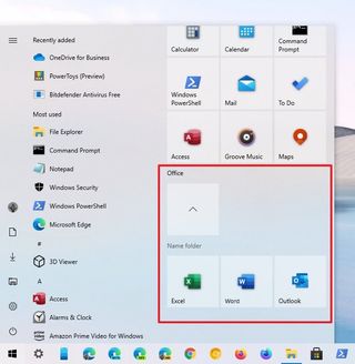 Start menu create folder