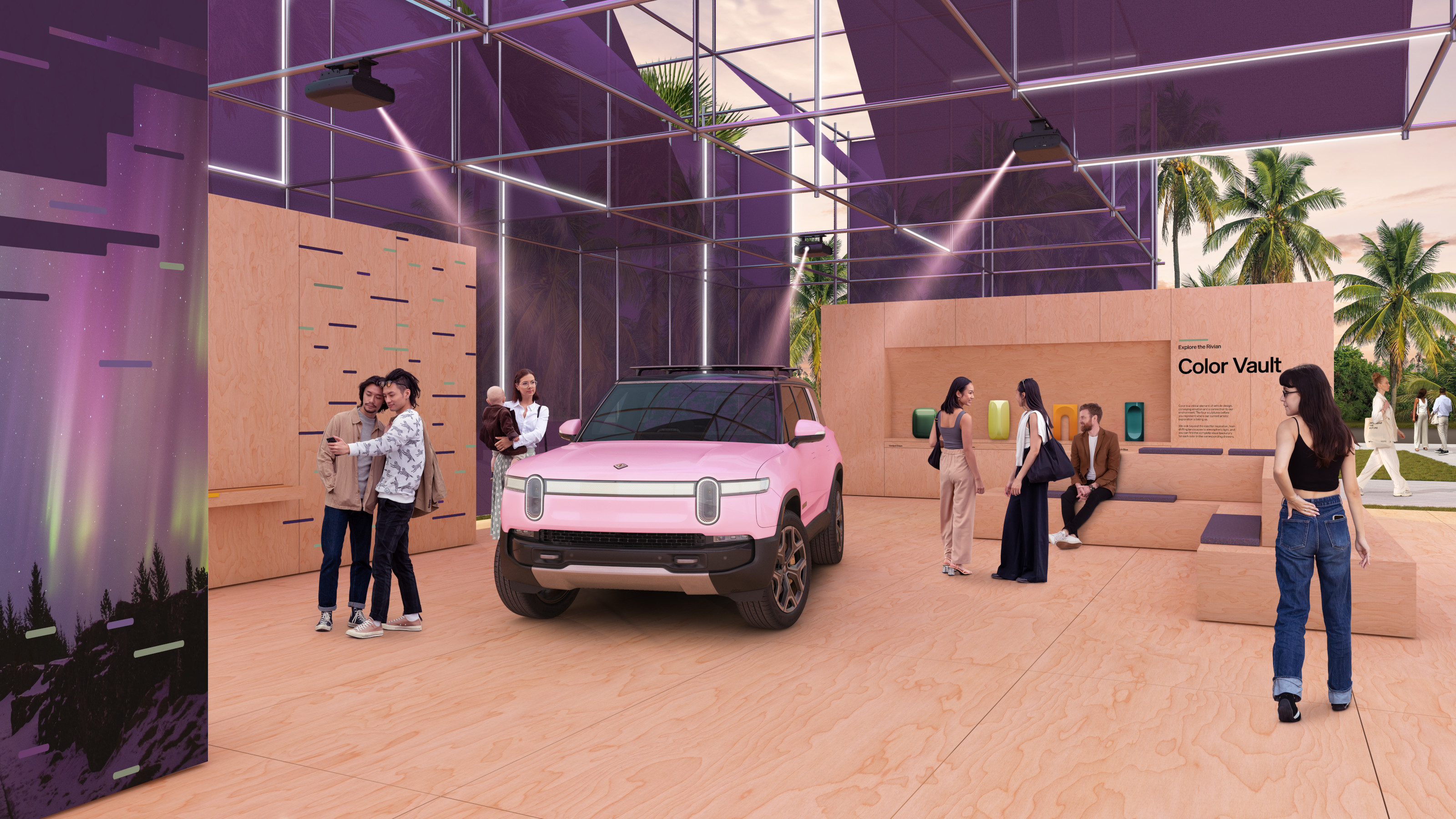A render of Rivian&#039;s Miami pavilion
