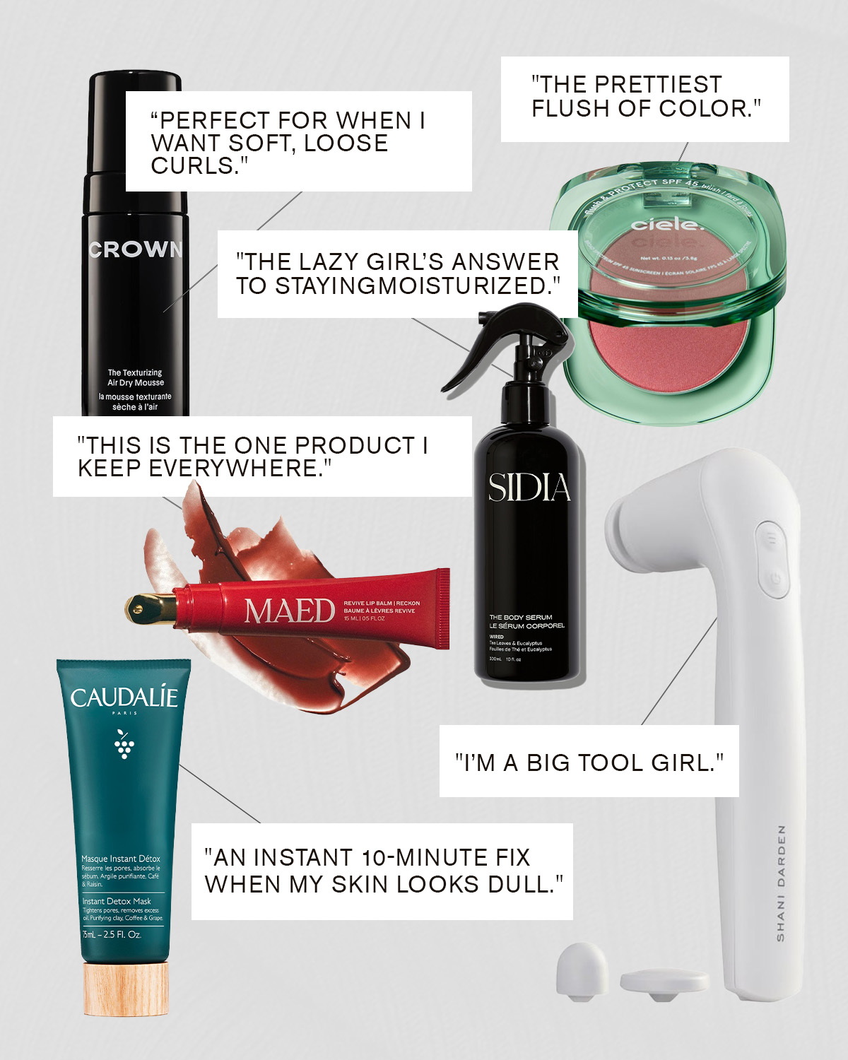 Collage of Denise Vasi's favorite beauty products