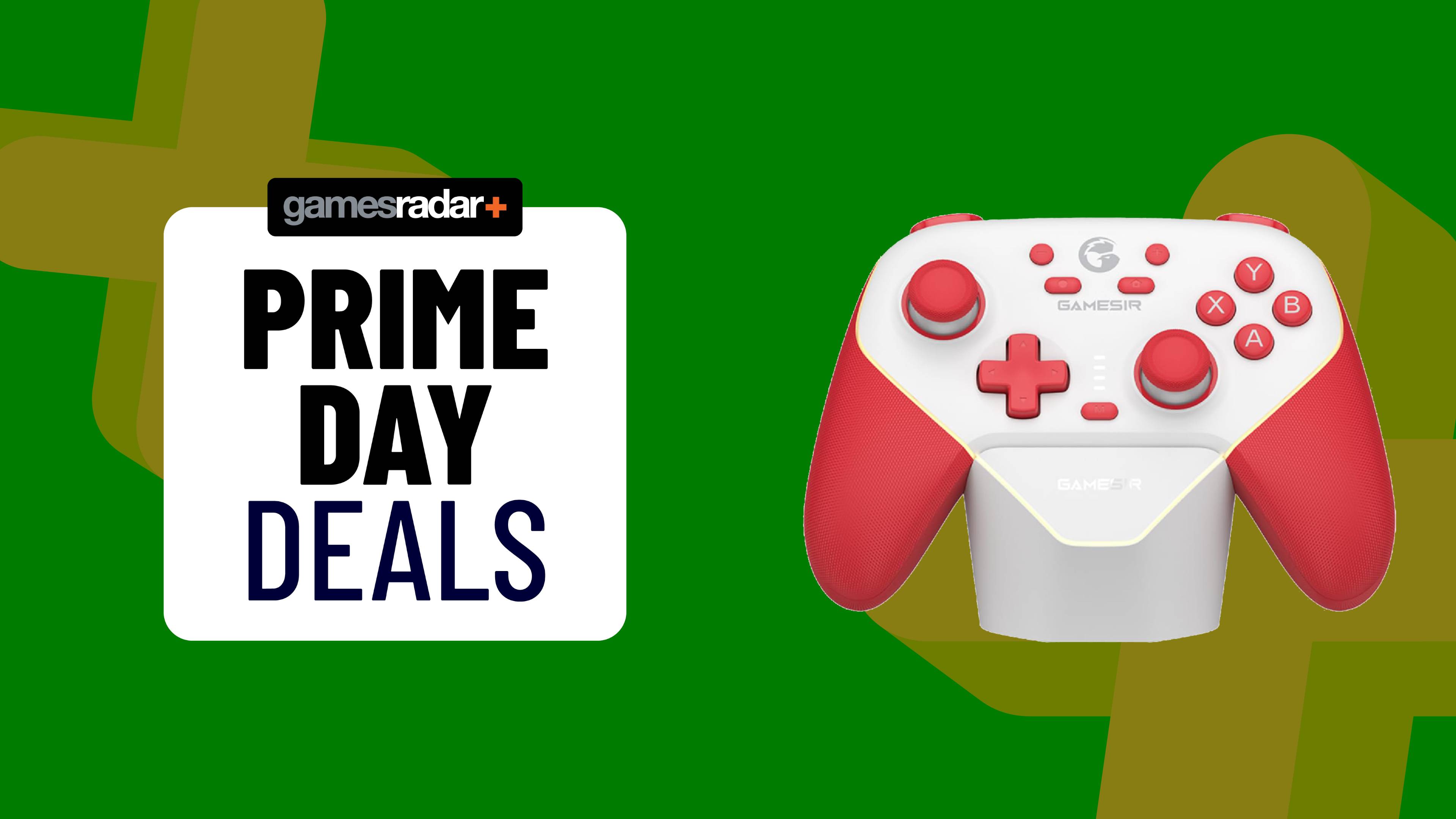 A sign saying 'Prime Deal deals' next to a GameSir Super Nova controller.