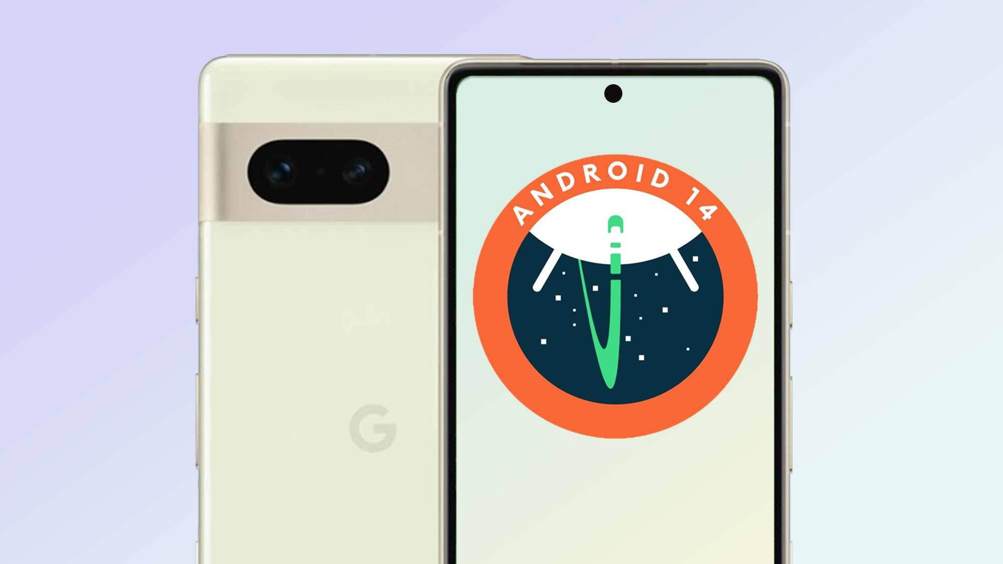 Android 14 logo on Pixel phone
