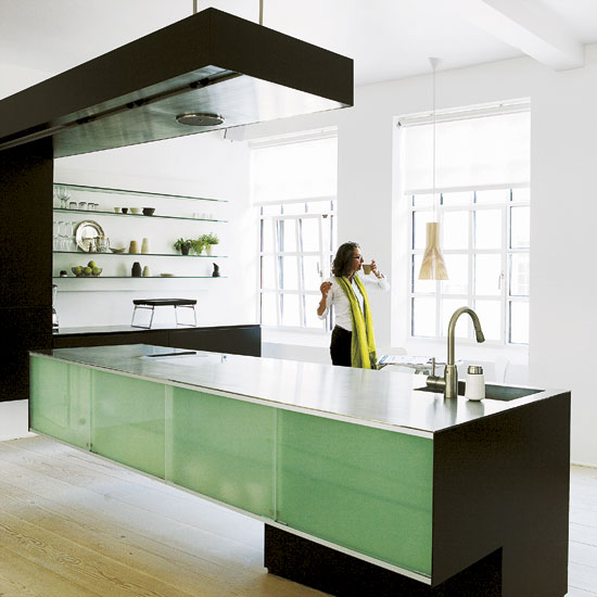 kitchen room with white wall and wooden worktop