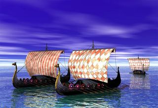 Viking ship sailing on the sea.