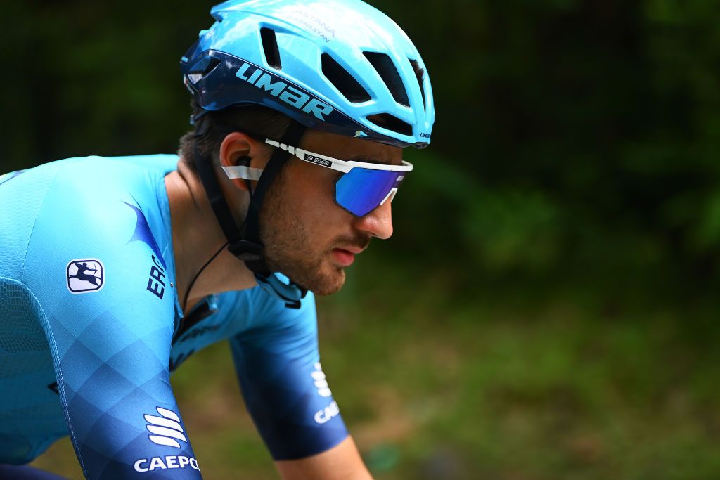 PEKAN KUAH MALAYSIA OCTOBER 17 Gianni Moscon of Italy and Astana Qazaqstan Team competes during the 26th Le Tour de Langkawi 2022 stage 7 a 1159km stage from Pekan Kuah to Pekan Kuah route modified due to bad weather conditions and landslides PETRONASLTdL2020 on October 17 2022 in Pekan Kuah Malaysia Photo by Tim de WaeleGetty Images