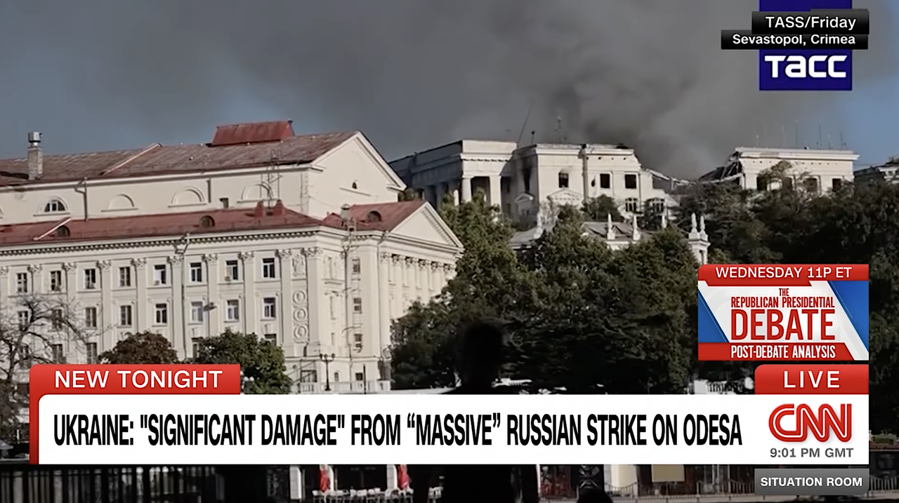 Russia&#039;s Black Sea Fleet headquarters on fire after Ukrainian strike