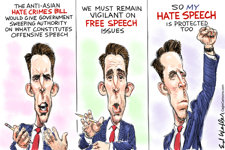 Political Cartoon U.S. josh hawley anti asian hate bill