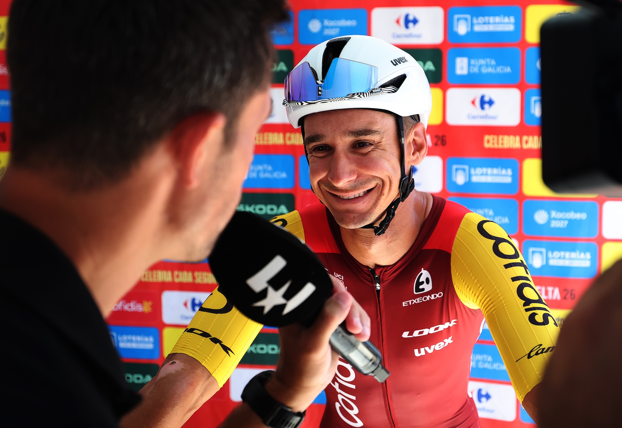 Bryan Coquard (Cofidis) talks to the media prior to stage 16