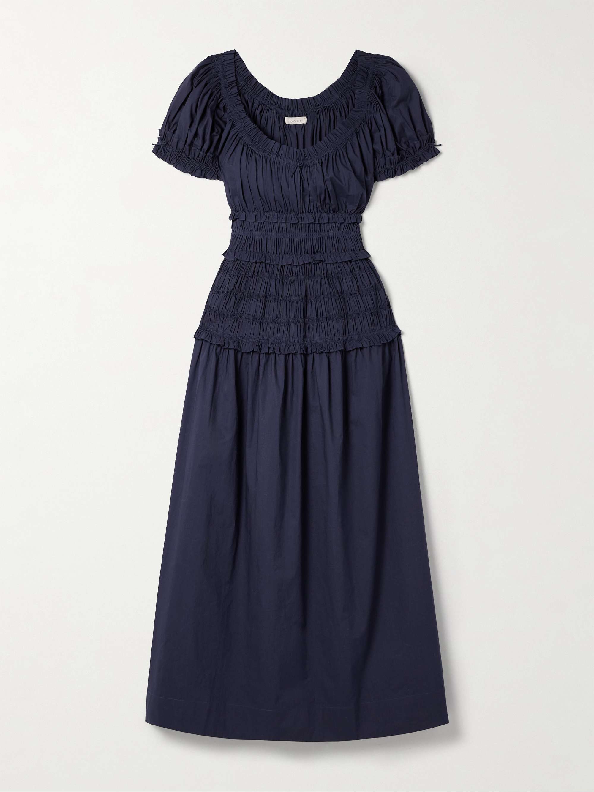 Leanne Shirred Gingham Organic Cotton-Voile Midi Dress