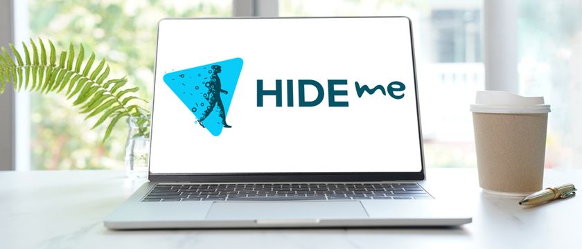 Hide.me VPN review on a laptop screen