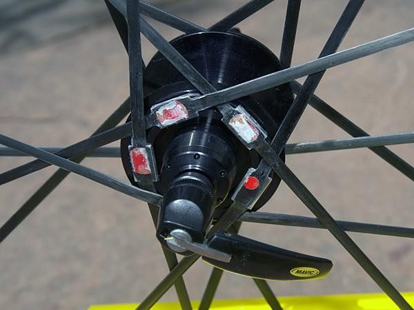 New 'rim to rim' carbon fiber spokes are much lighter than steel and feel noticeably slippery at high speed.