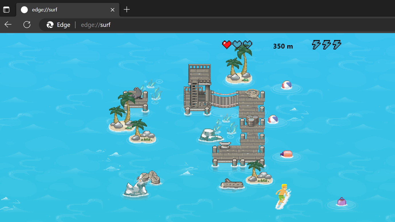 The hidden Surf game in Edge web browser