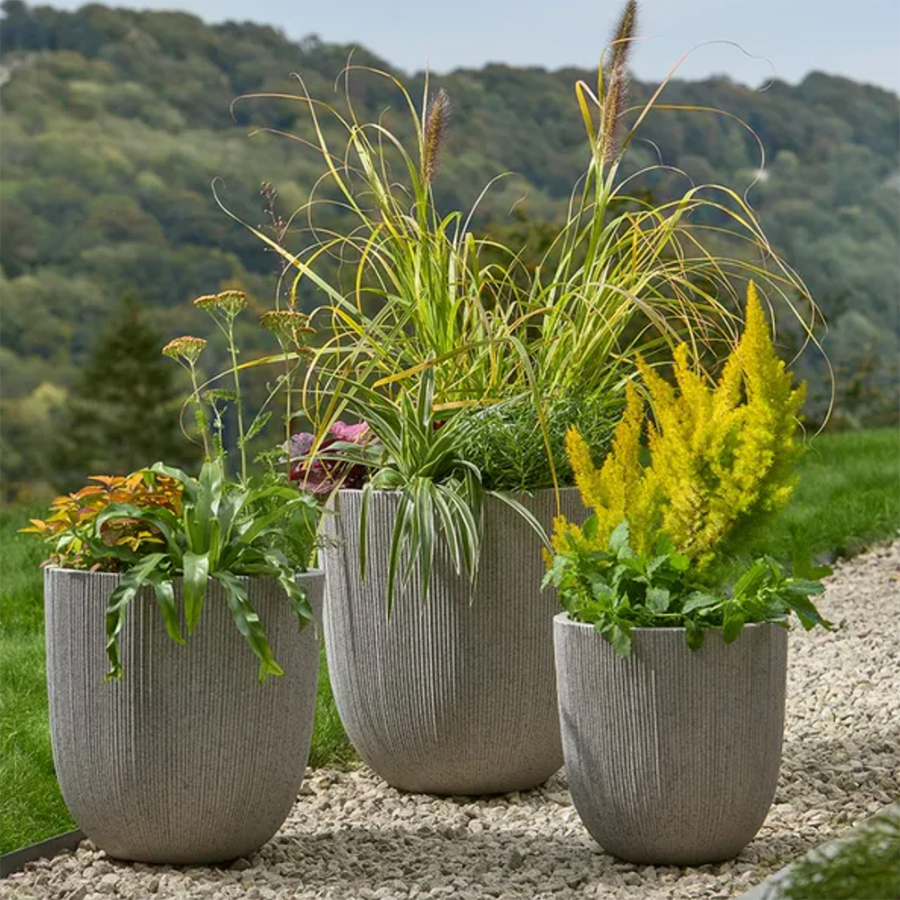 three stone planters
