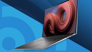 The dell XPS 17, our best Windows laptop pick, against a techradar background