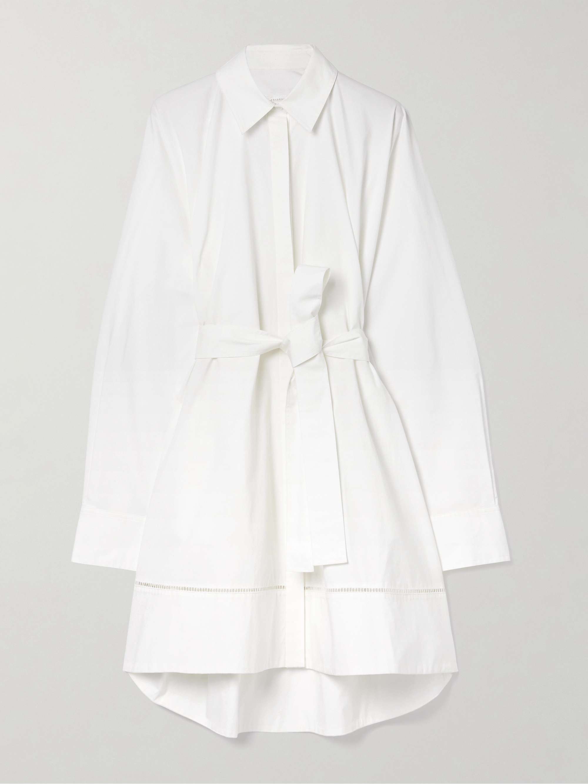 Sammy Belted Crochet-Trimmed Cotton-Blend Poplin Mini Shirt Dress