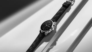 The new wear OS 3 montblanc summit 3 watch on a slanted white background