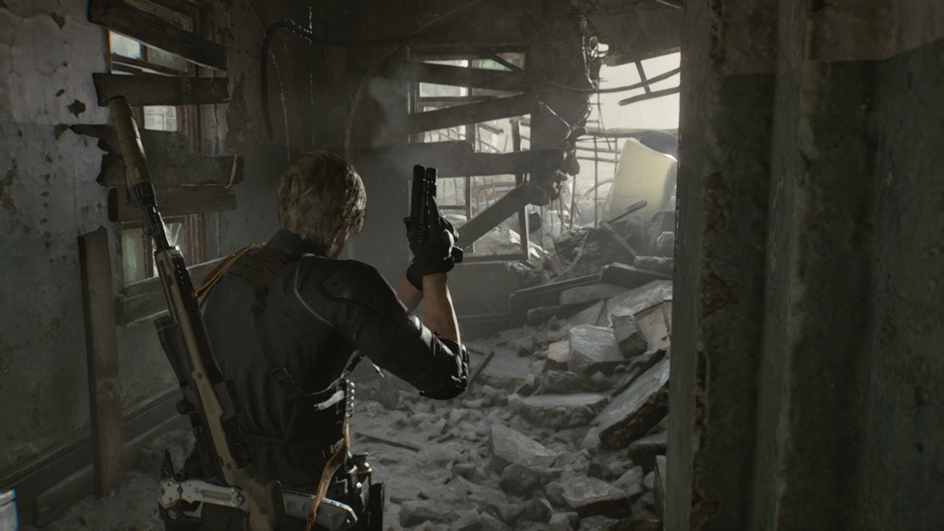 Resident Evil Requiem screenshot of a while tofu-like creature outside the Raccon City Police Department