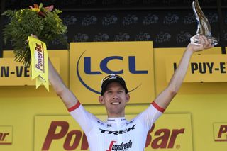Bauke Mollema on the podium after his stage 15 victory at the Tour de France