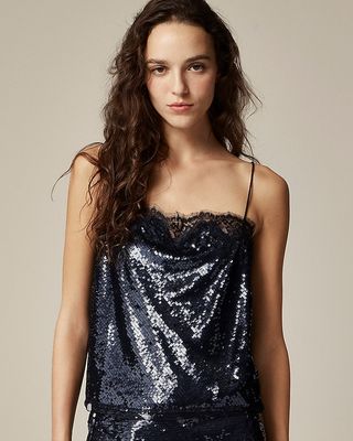 Lace-Trim Camisole Top in Sequins