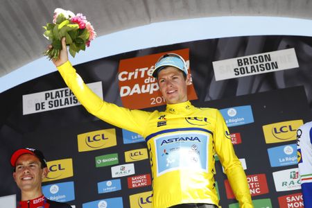 Jakob Fuglsang celebrates his Crit&eacute;rium du Dauphin&eacute; victory