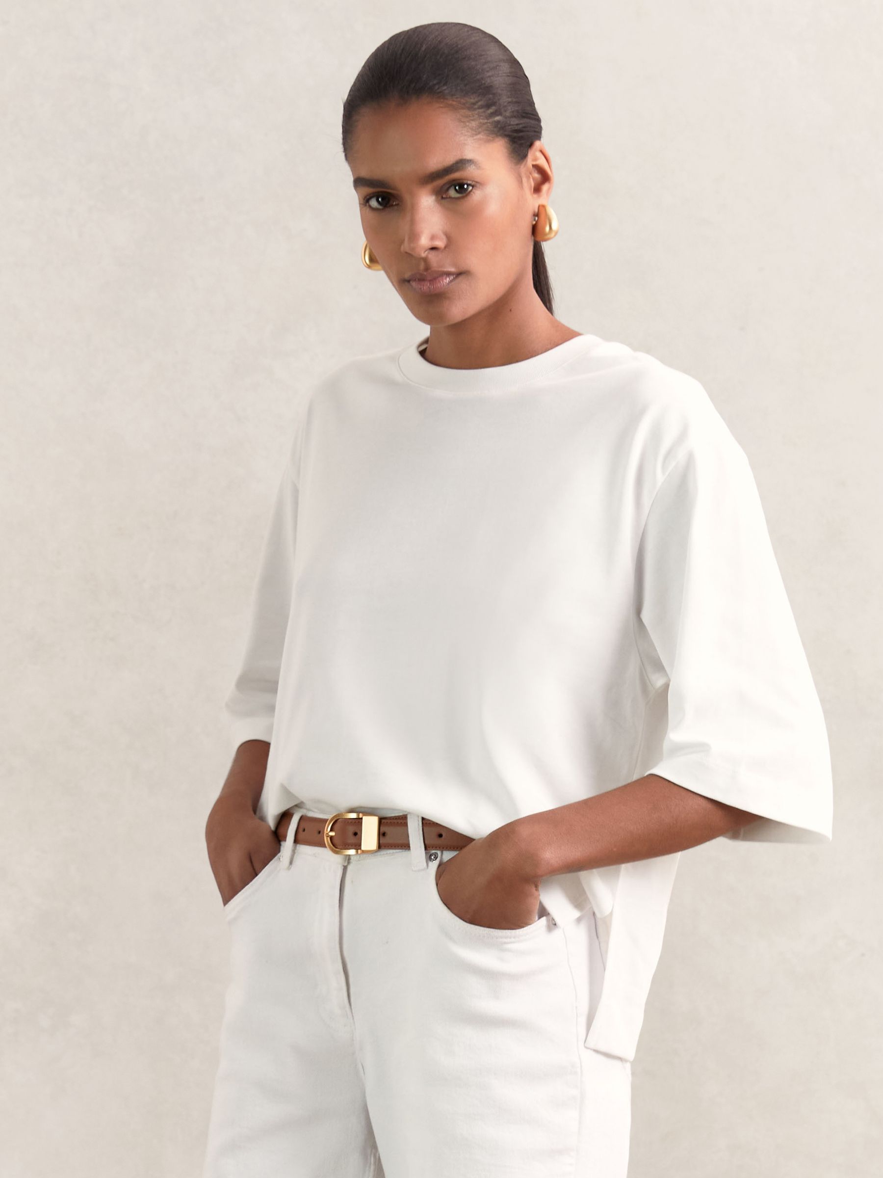 Oversized Cotton Crew Neck T-Shirt in White