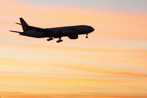 An airplane prepares to land.