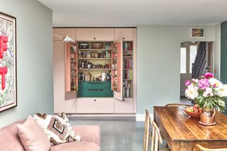 pink kitchen with sofa