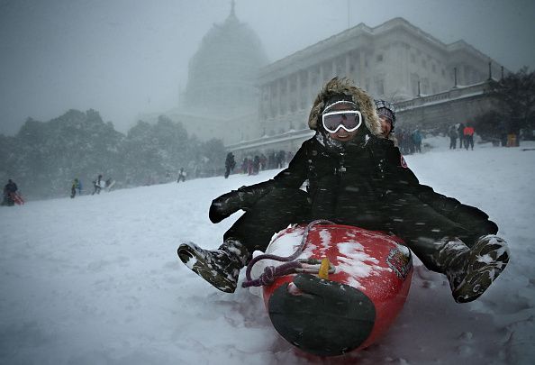 People sled down the Capitol building&amp;#039;s West Front Lawn