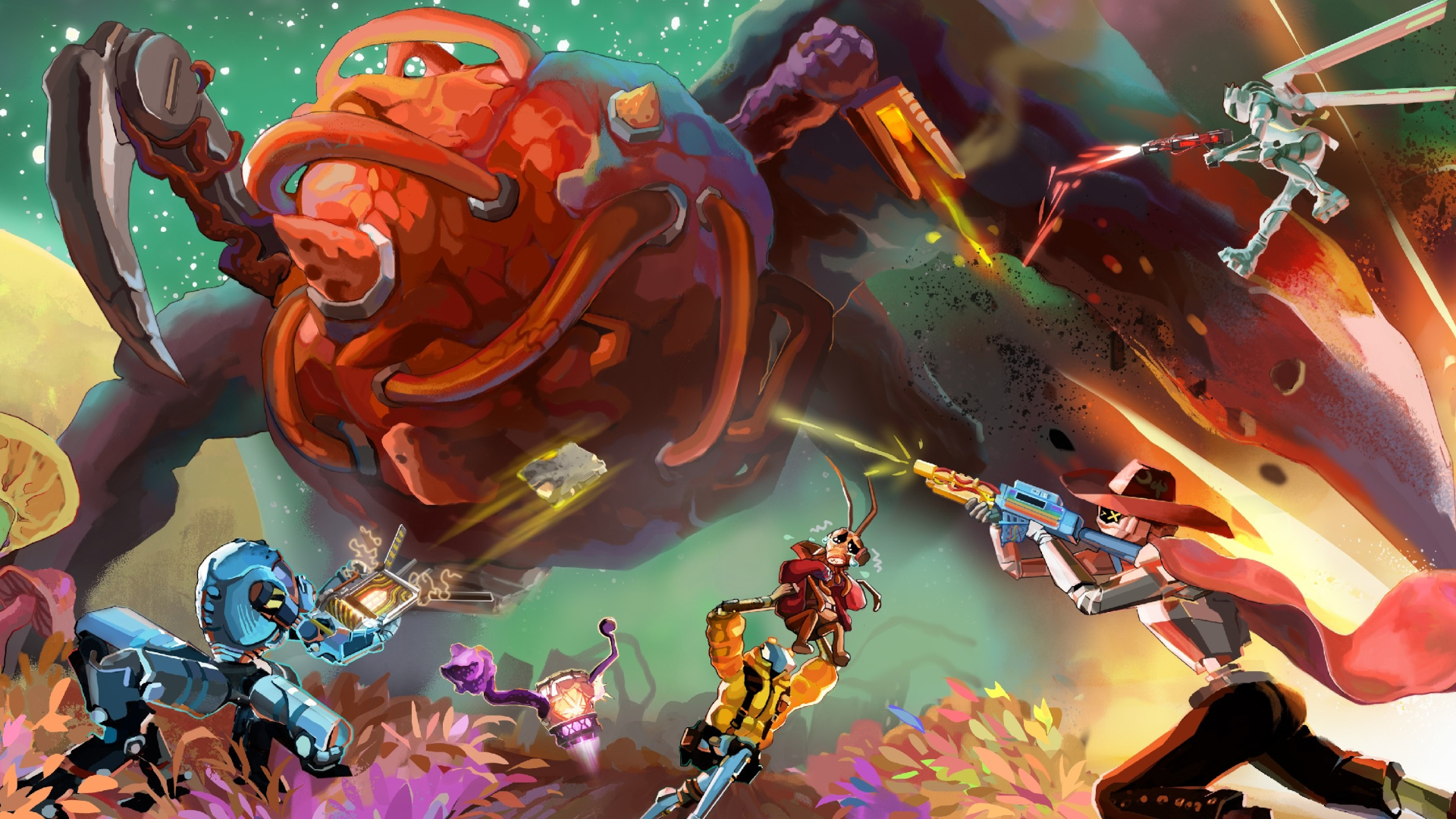 Robots take on a dangerous and world-consuming fungus in Mycopunk, a new co-op shooter set in outer space. We chatted to the developers about how the fungal menace was created. 
