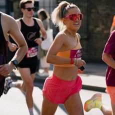 Micro shorts: Anya racing in a pair of lululemon running shorts