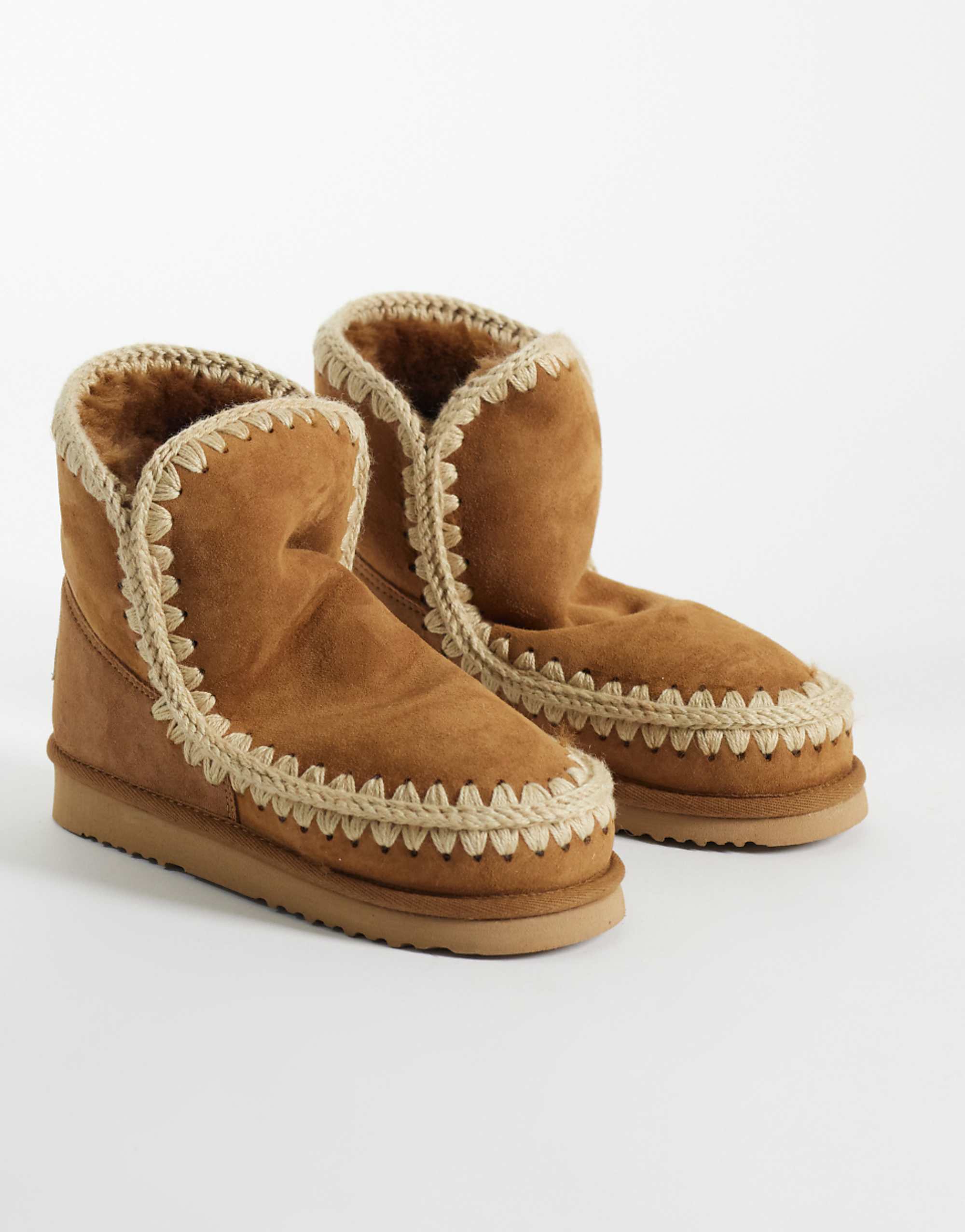 Mou 18 Shearling Lined Suede Boots in Cognac Brown