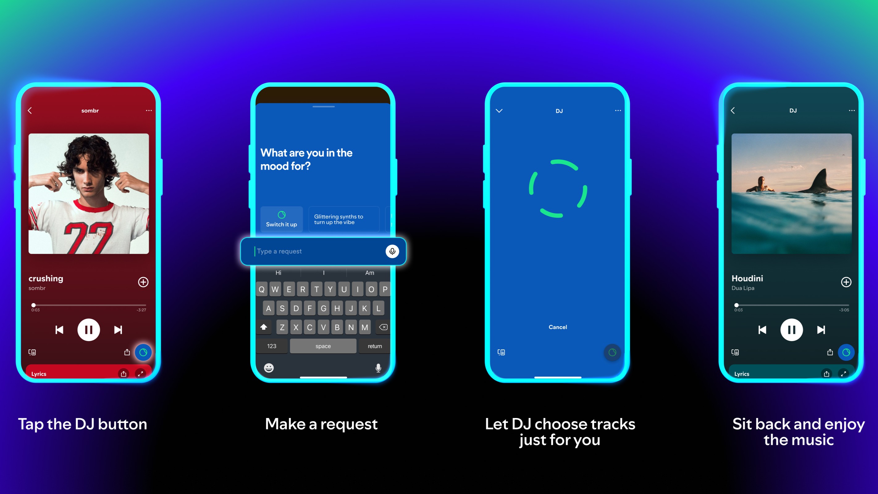 An infographic showing how to type a music request for Spotify&#039;s AI DJ