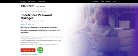 Bitdefender Password Manager website screenshot