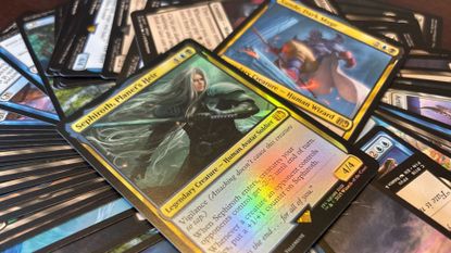 MTG Final Fantasy cards arranged in a spray, with Sephiroth at the center