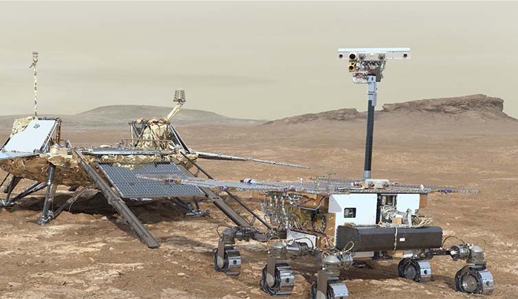 Una impresión artística del rover Rosalind Franklin en Marte.