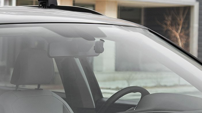 The Garmin Dash Cam Mini 2 is mounted inside the windscreen.