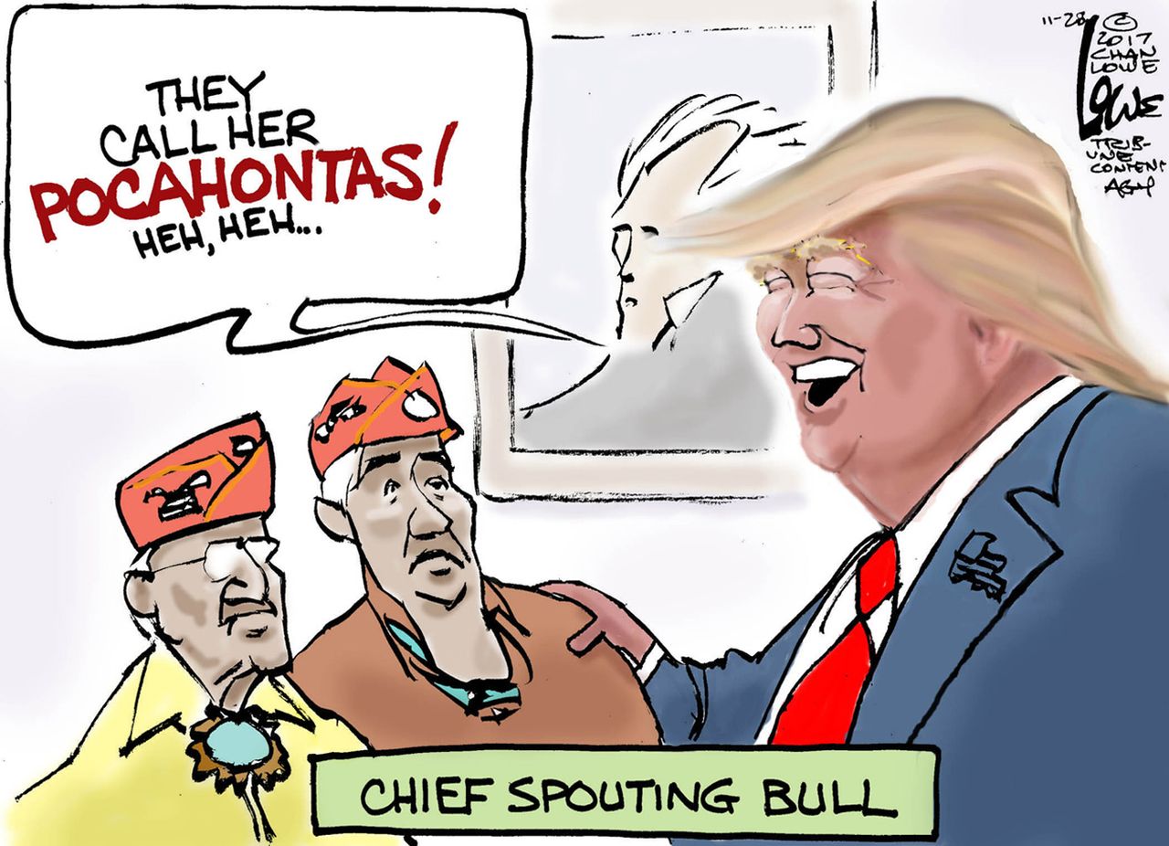 Political cartoon U.S. Trump Native Americans Pocahontas