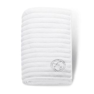 ESPA White Cotton Ribbed Towel folded in white