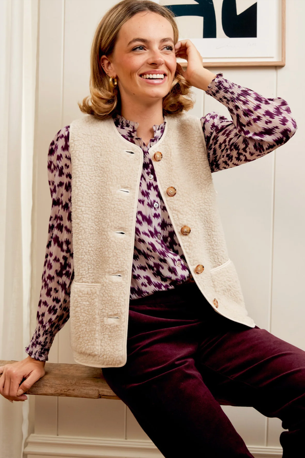 Aspiga borg waistcoat and purple shirt