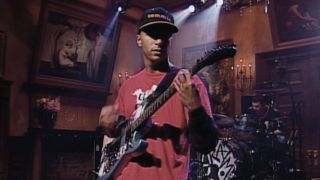 Tom Morello playing guitar with Rage Against the Machine on SNL