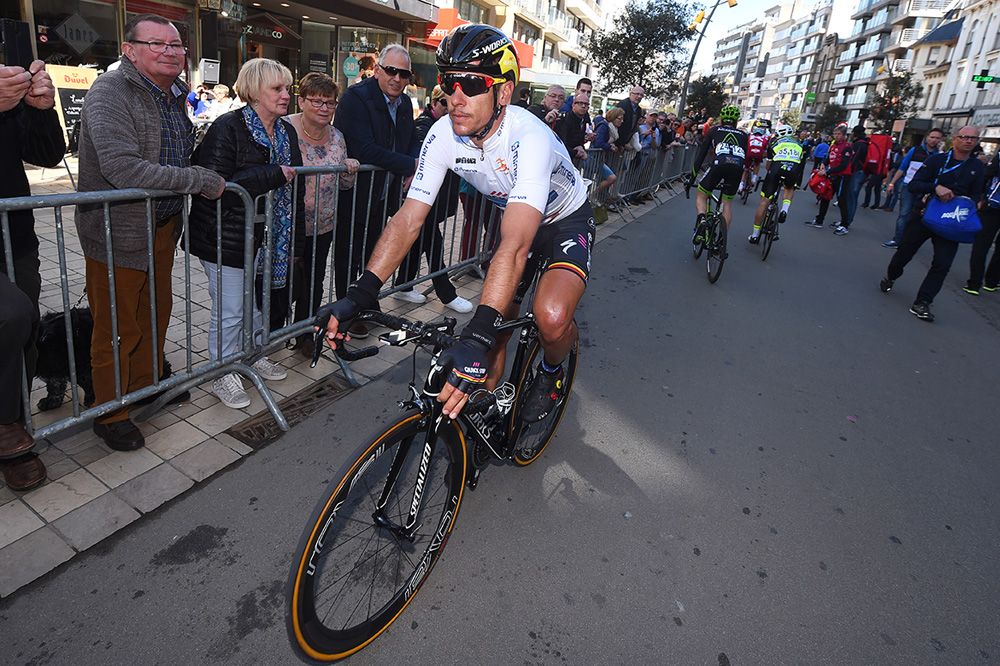 Philippe Gilbert heads to the podium after the fast finish