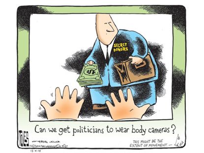 Political cartoon political donors body cameras