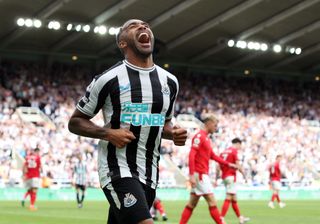 Callum Wilson of Newcastle United celebrates scoring their side's second goal during the Premier League match between Newcastle United and Nottingham Forest at St. James Park on August 06, 2022 in Newcastle upon Tyne, England.