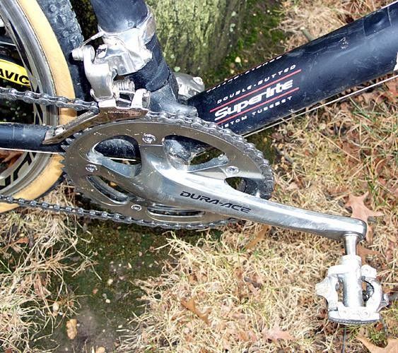 Shimano 959 pedals keep Marky Mark going forward in the right direction.