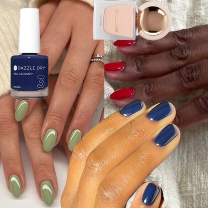 collage of earth toned nail trends