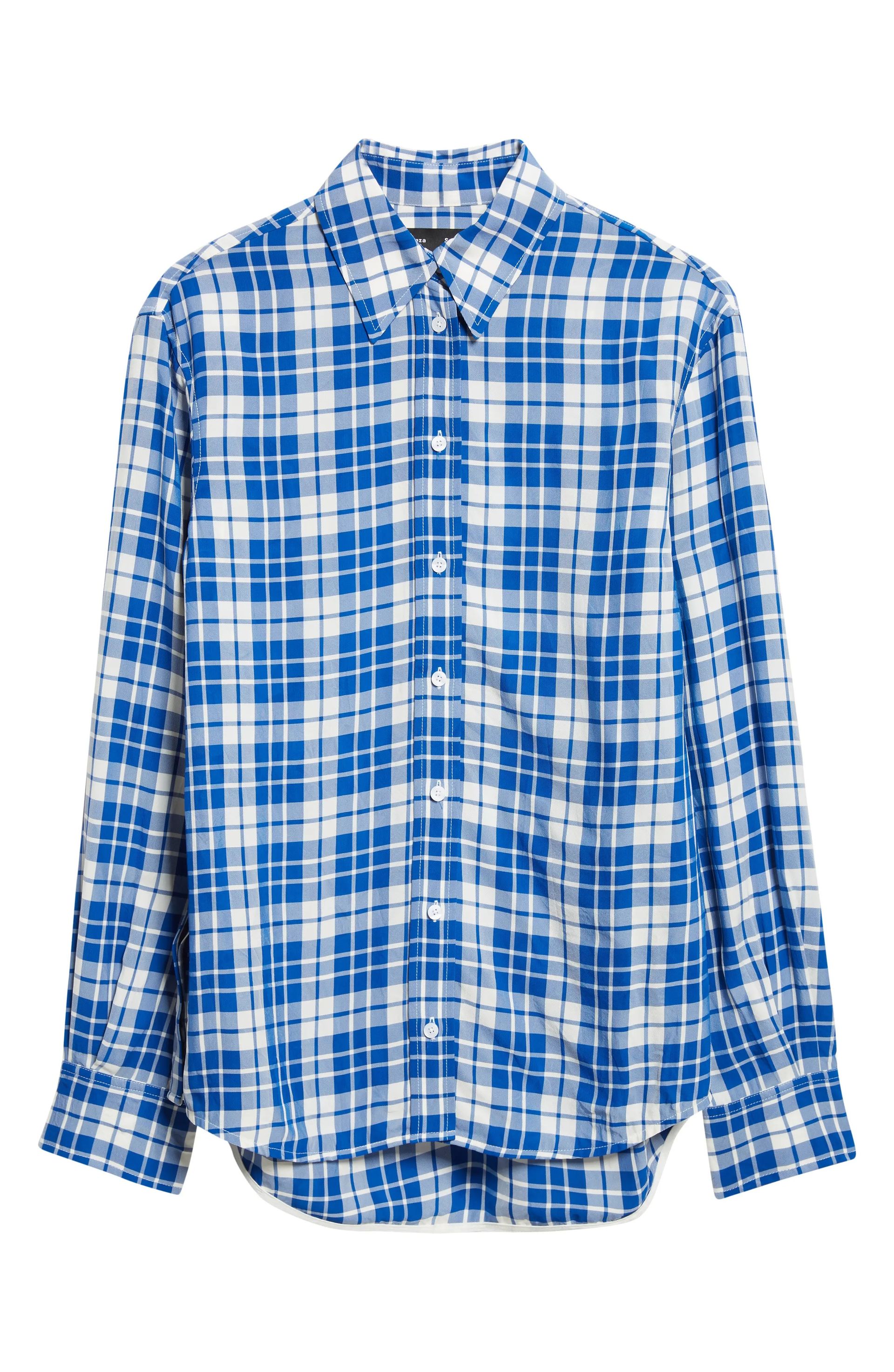 Proenza Schouler, Bronwen Plaid Hammered Viscose Button-Up Shirt