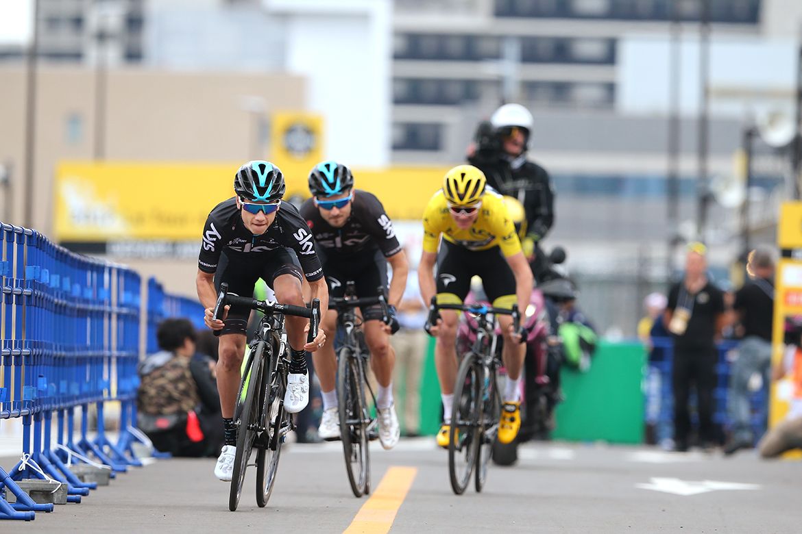 Team Sky in Saitama team time trial action.