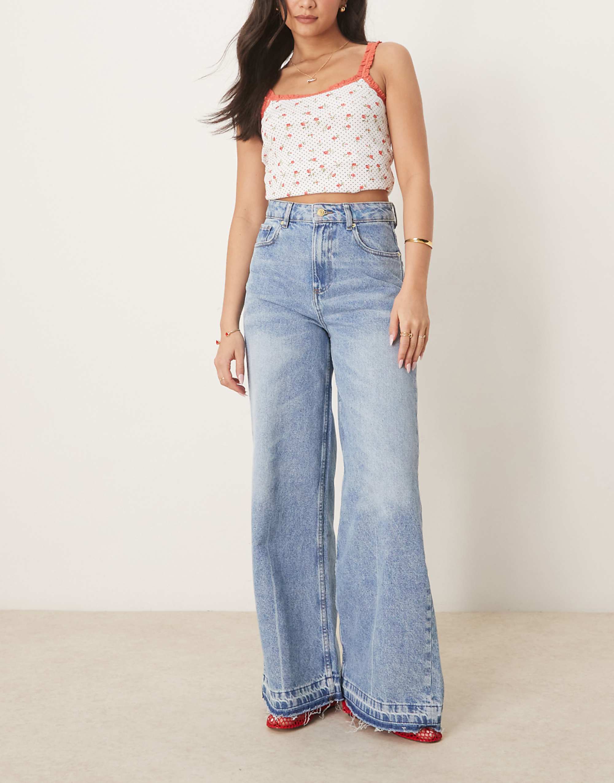 Asos Design Wide Leg Jeans With Let Down Hem in Pale Wash