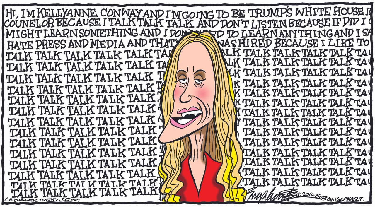 Political cartoon U.S. Donald Trump Kellyanne Conway counselor