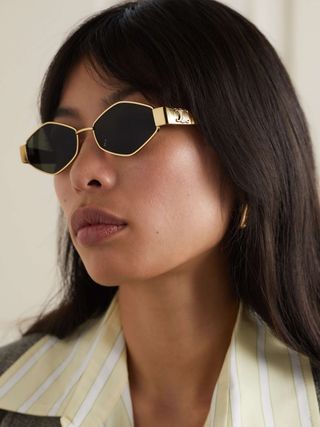 Triomphe Hexagon-Frame Gold-Tone Sunglasses